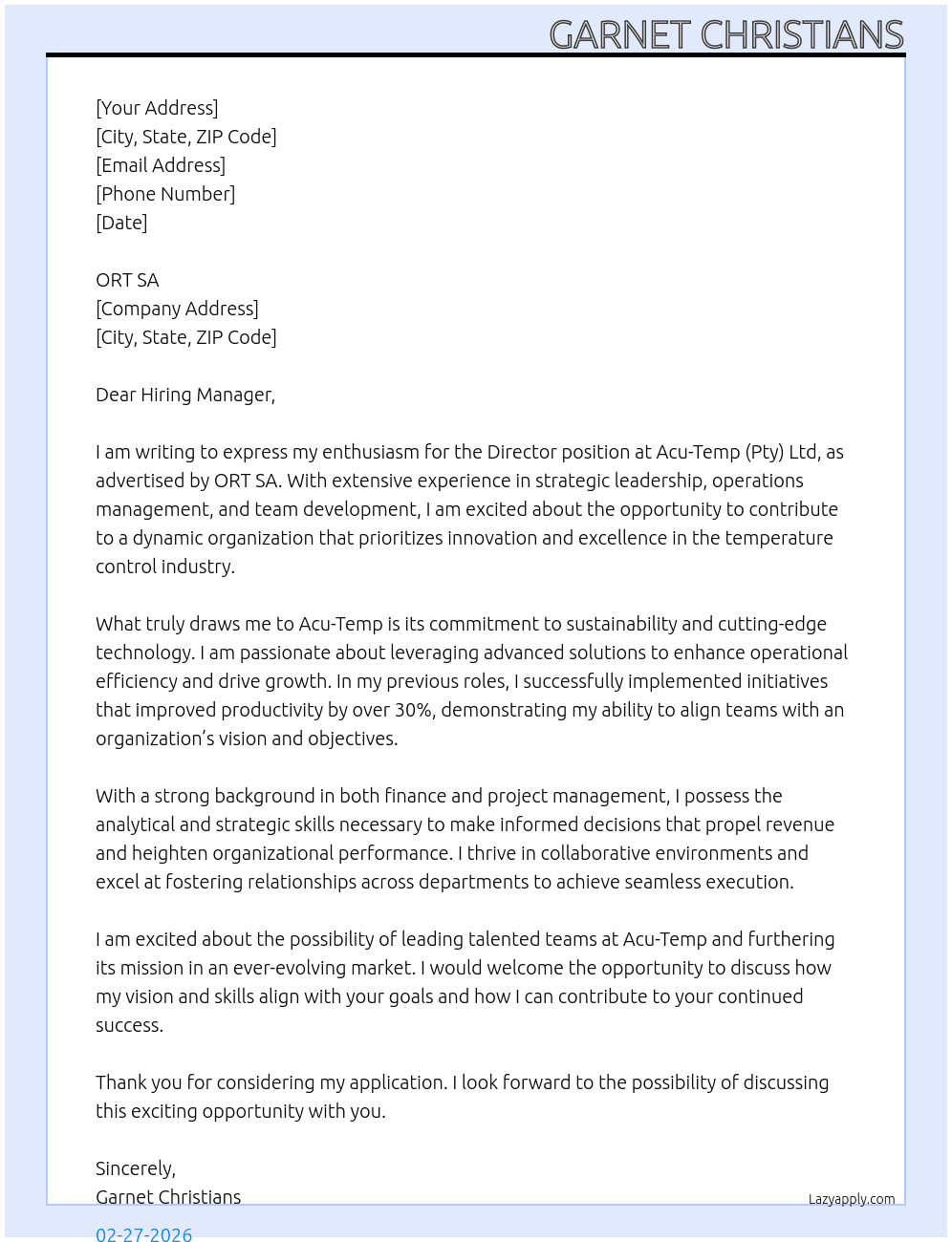 Cover letter for director - LazyApply