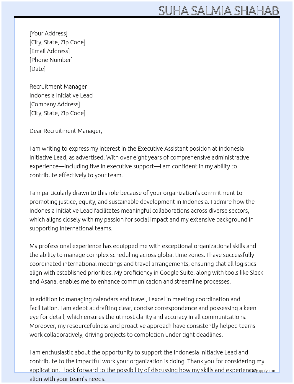 Executive assistant At Indonesia Intiative Lead Cover Letter