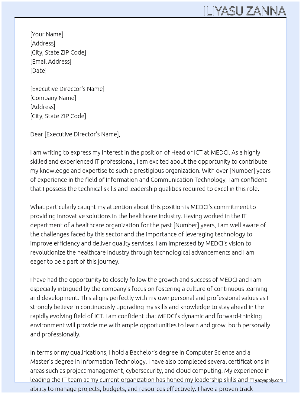 Head of ICT At MEDCI Cover Letter