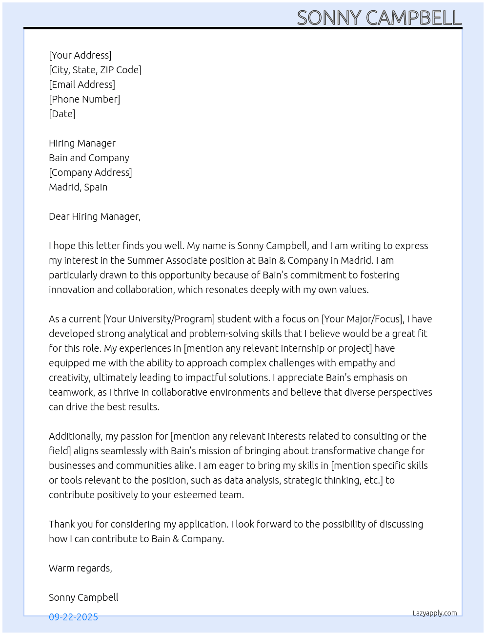 Cover letter for summer associate - LazyApply