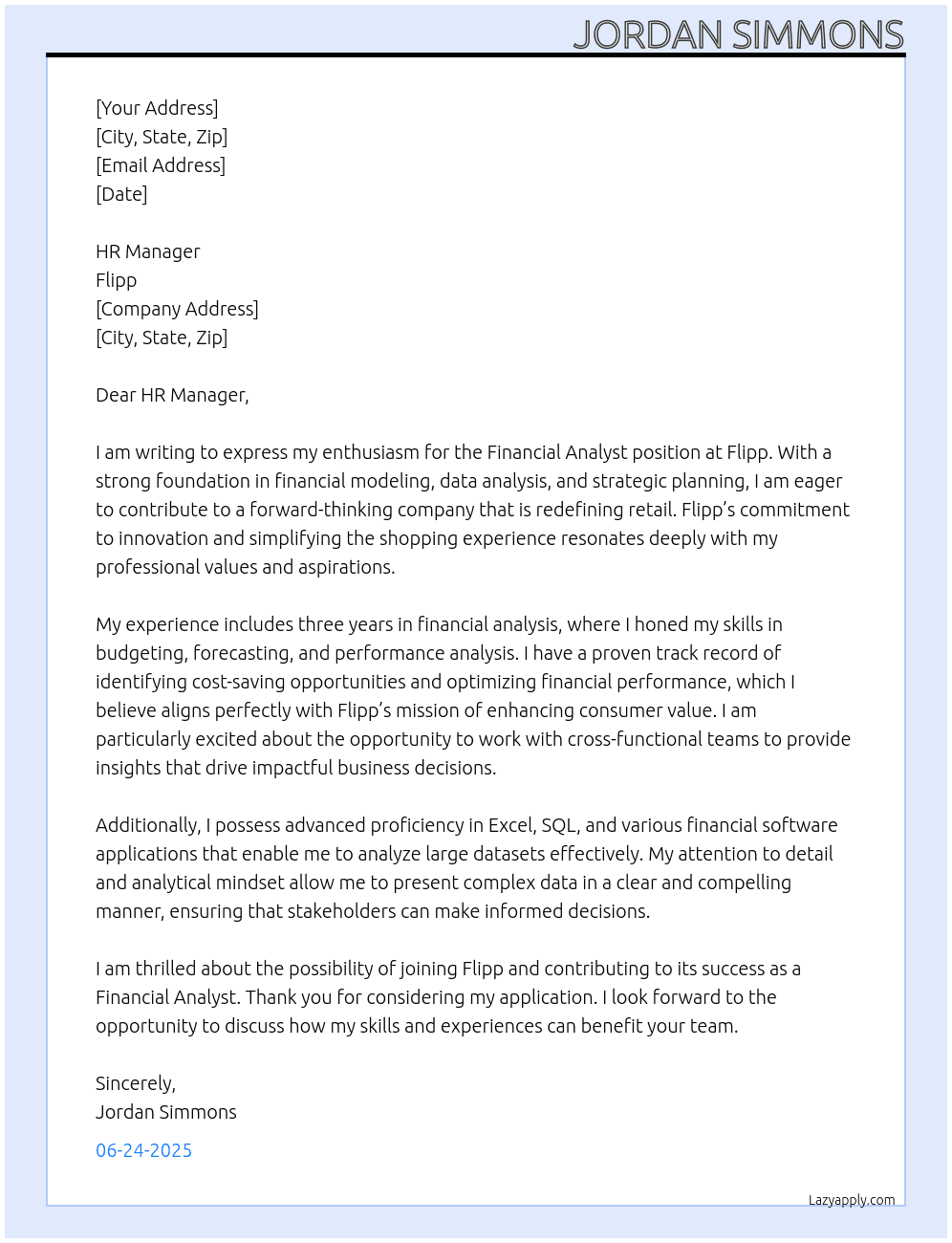 financial analyst At Flipp Cover Letter