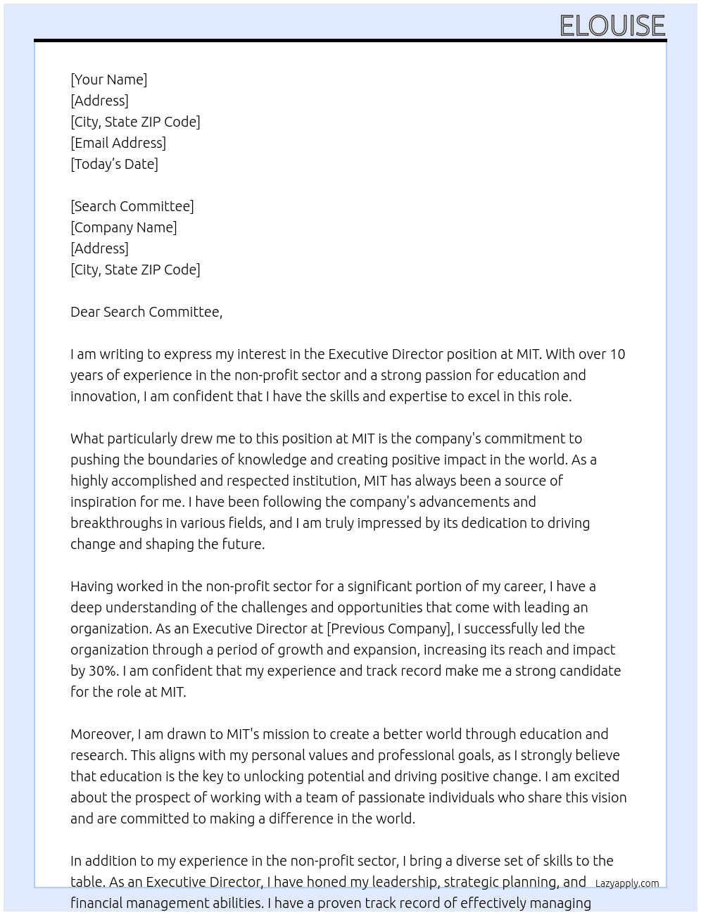 Executive Director  At MIT Cover Letter