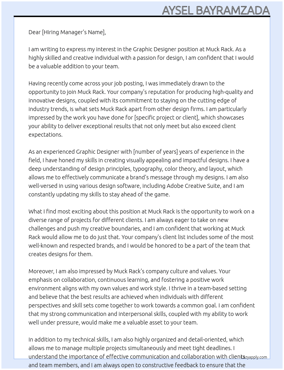 Graphic Designer At Muck Rack Cover Letter