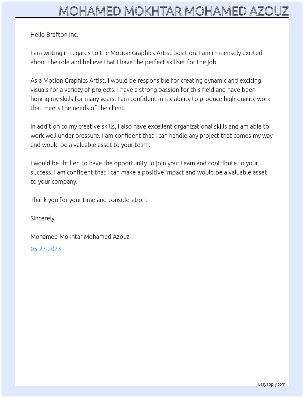 Motion Graphics Artist At Brafton Inc Cover Letter