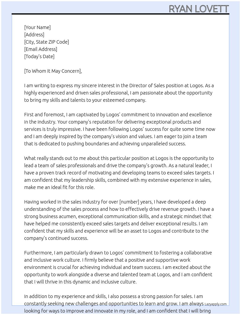 Director of Sales At Logos Cover Letter