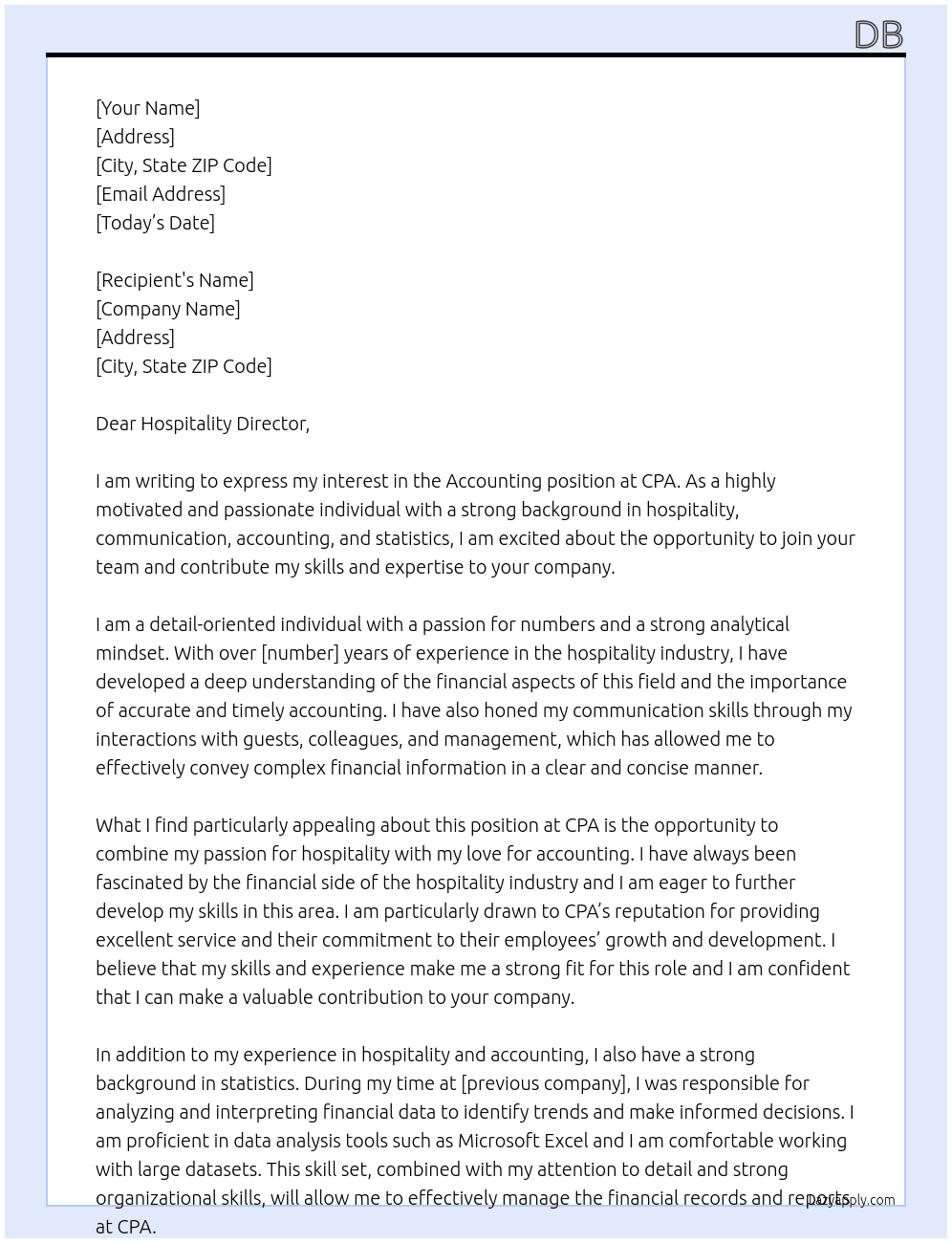 Accounting  At CPA Cover Letter