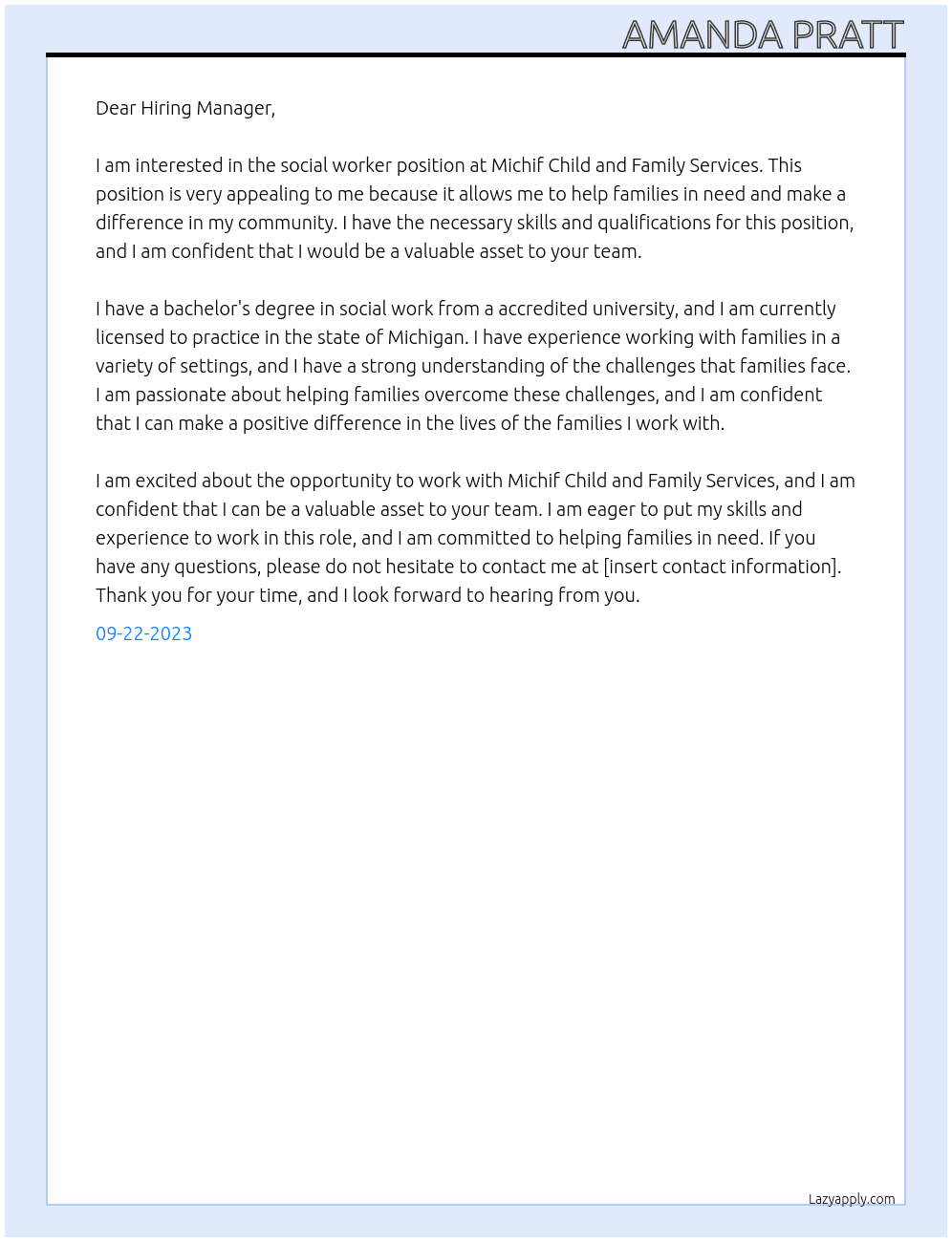 social worker At Michif Child and Family Services Cover Letter