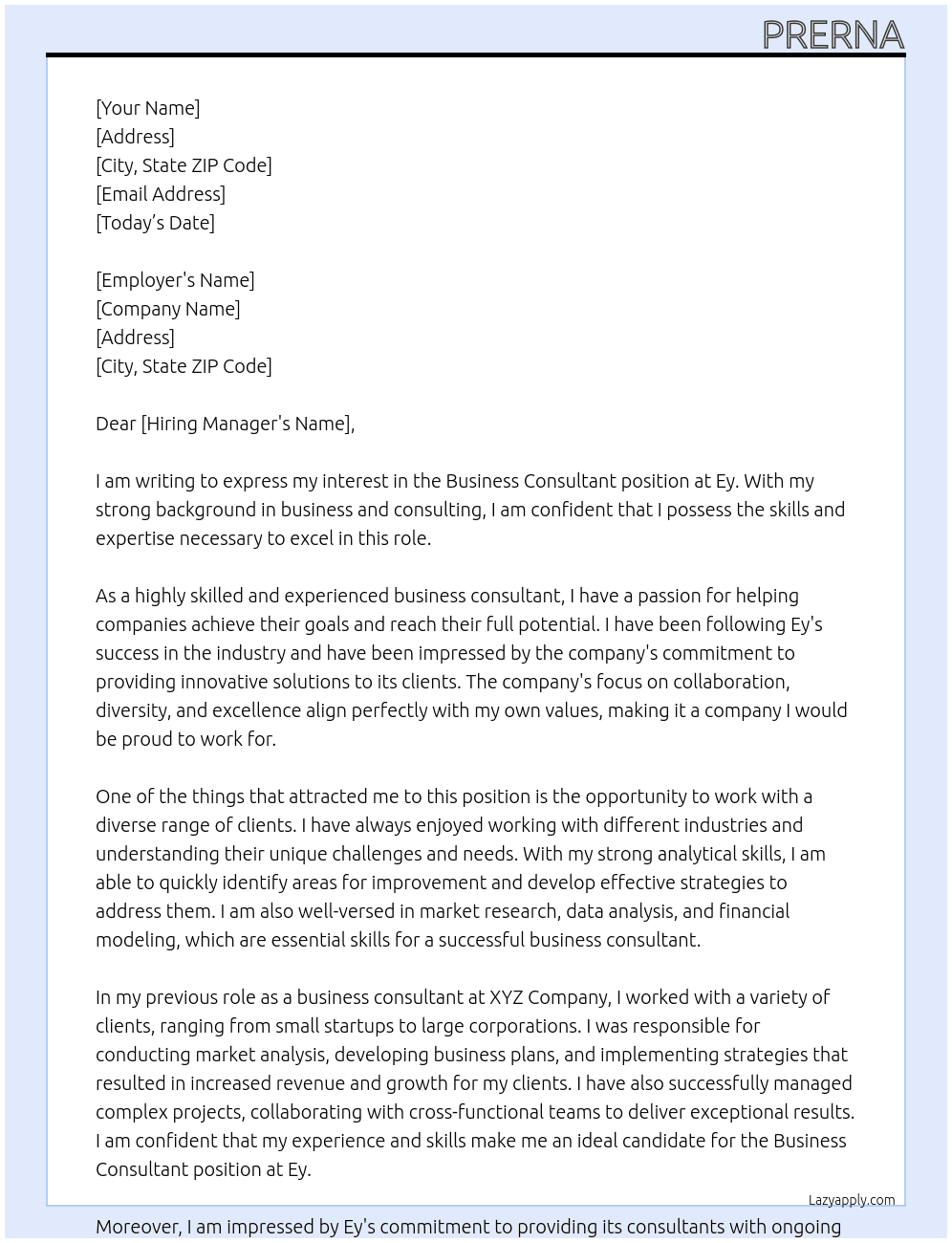 Business consultant  At Ey Cover Letter