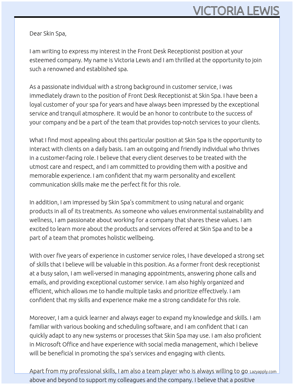 front desk receptionist At front desk receptionist Cover Letter