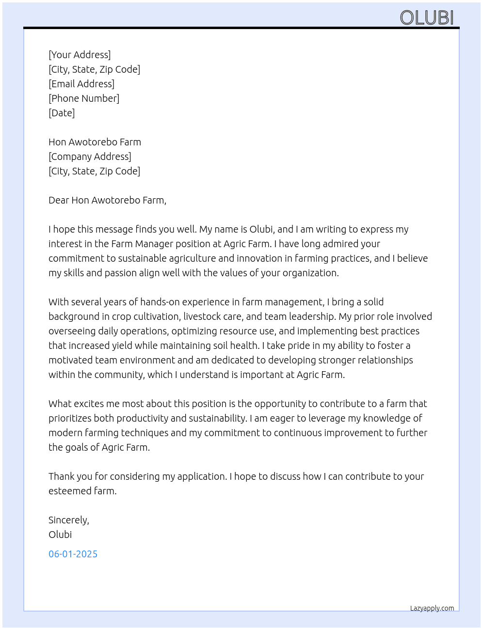 Cover letter for farm manager - LazyApply