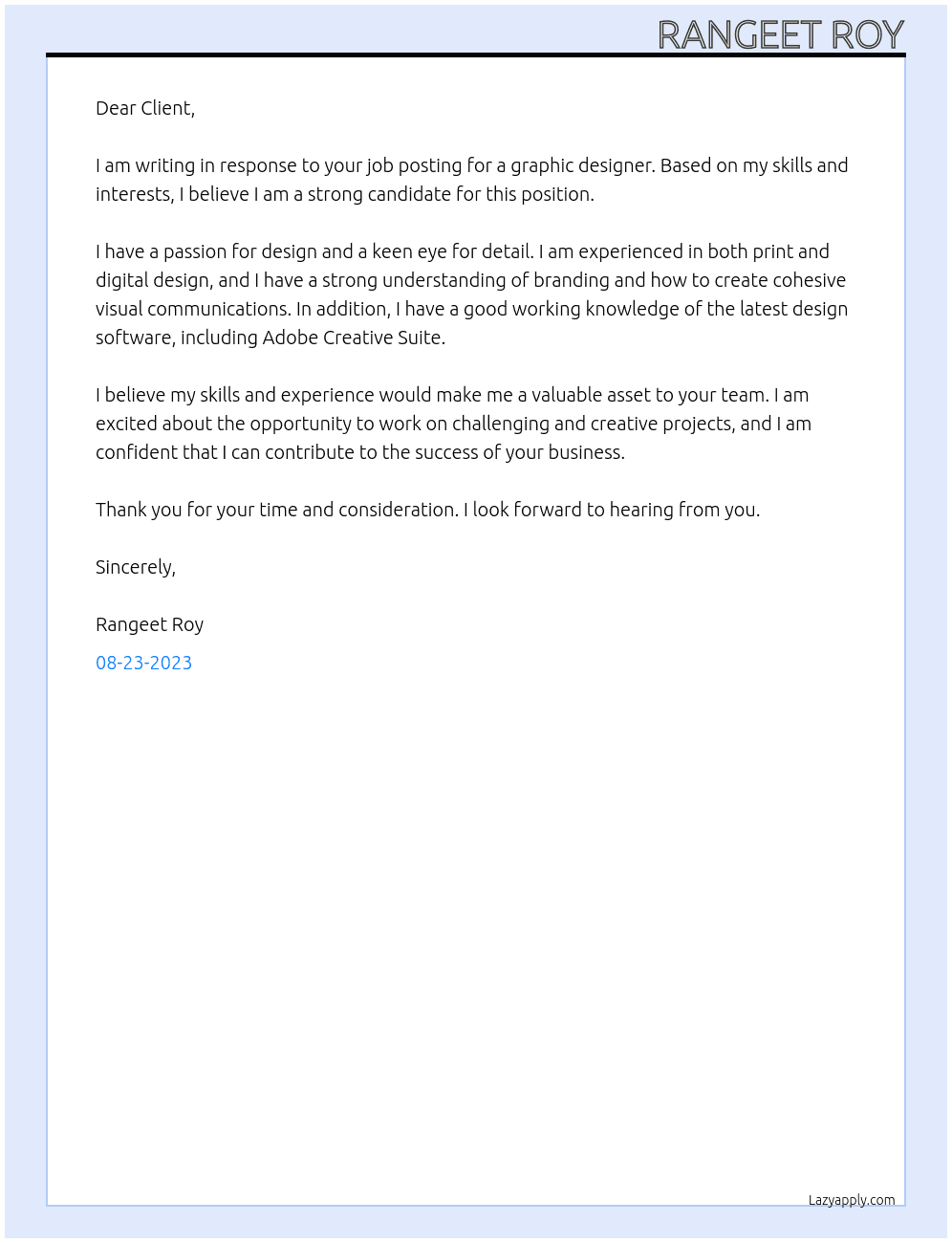 Graphic Design At UpWork Cover Letter