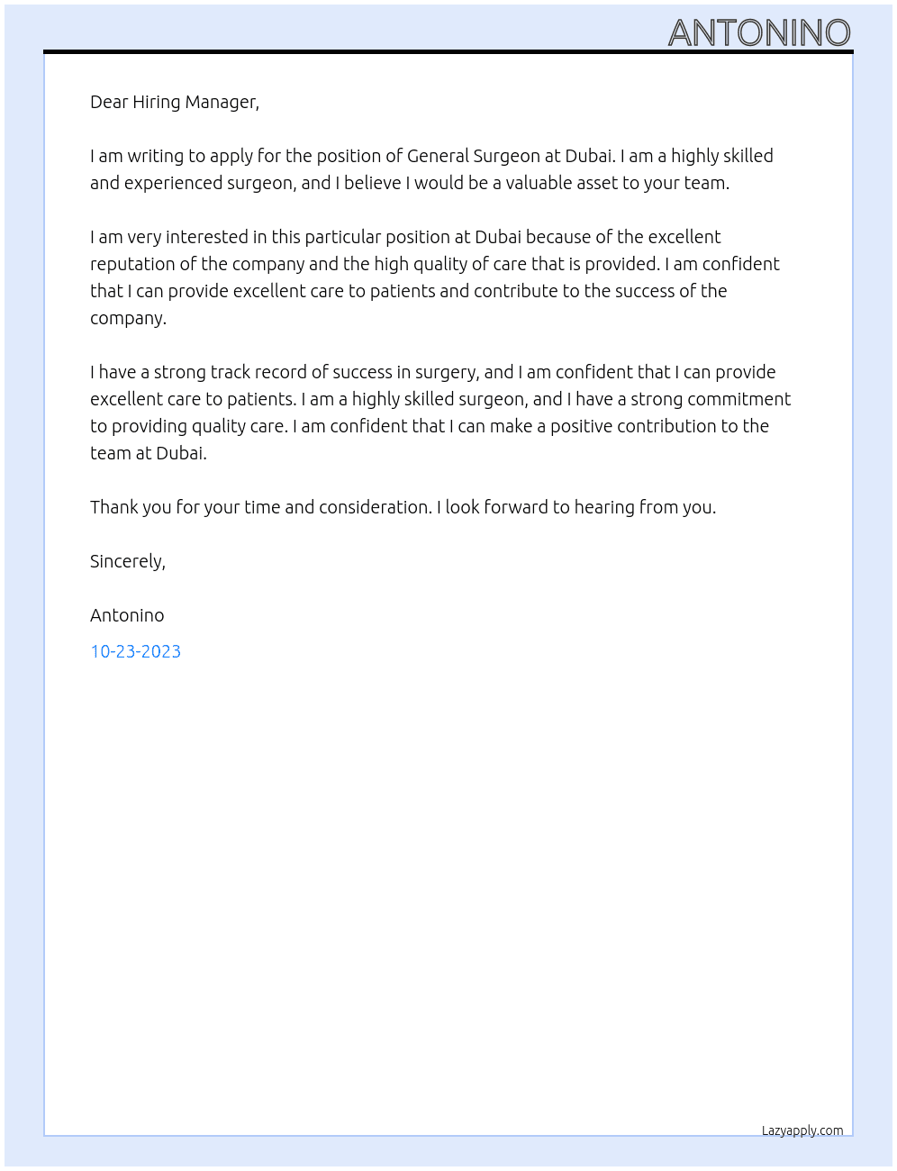 General Surgeon At dubai Cover Letter