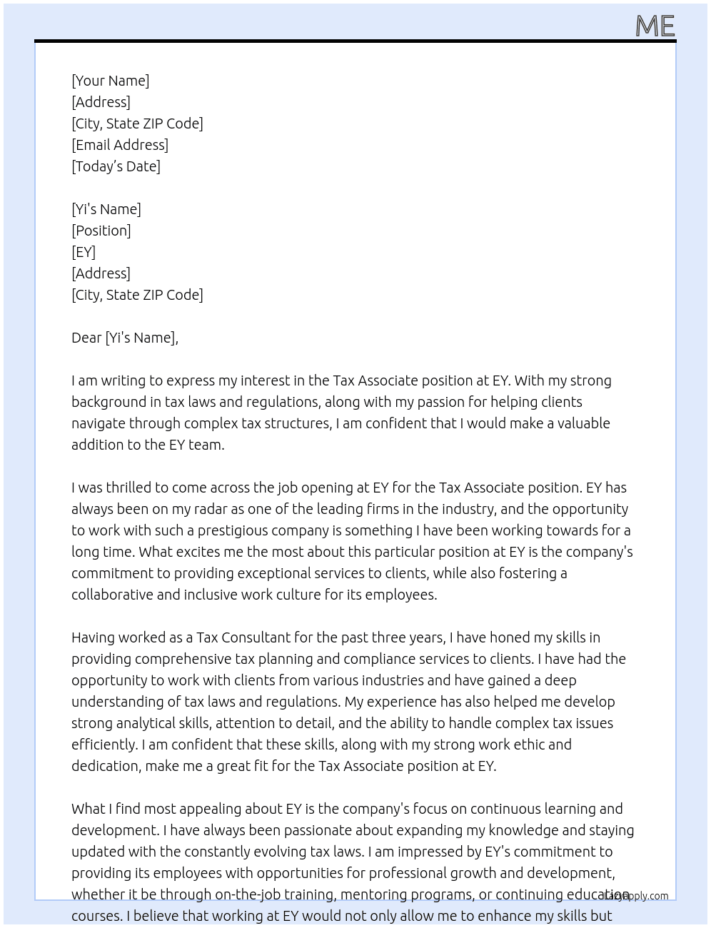 tax associate At ey Cover Letter