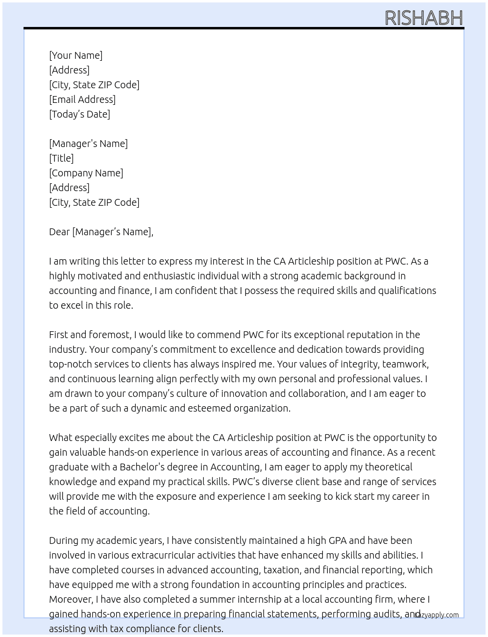 Cover letter for ca artixleship - LazyApply