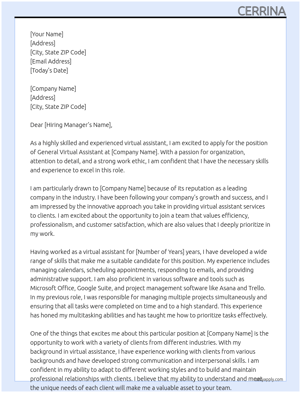 General Virtual Assistant  At C Cover Letter