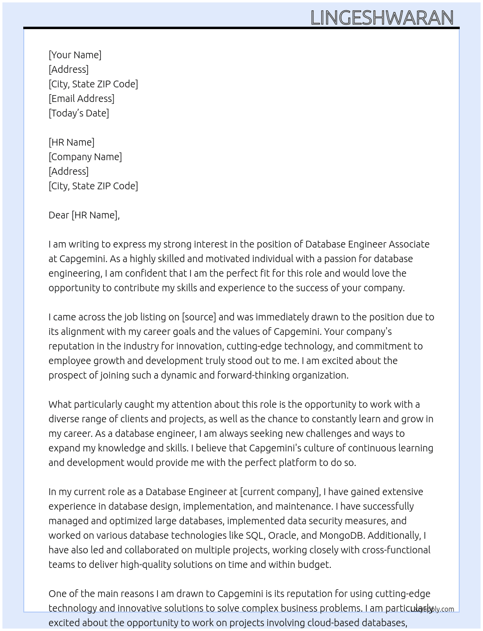 Cover letter for database engineer associate - LazyApply