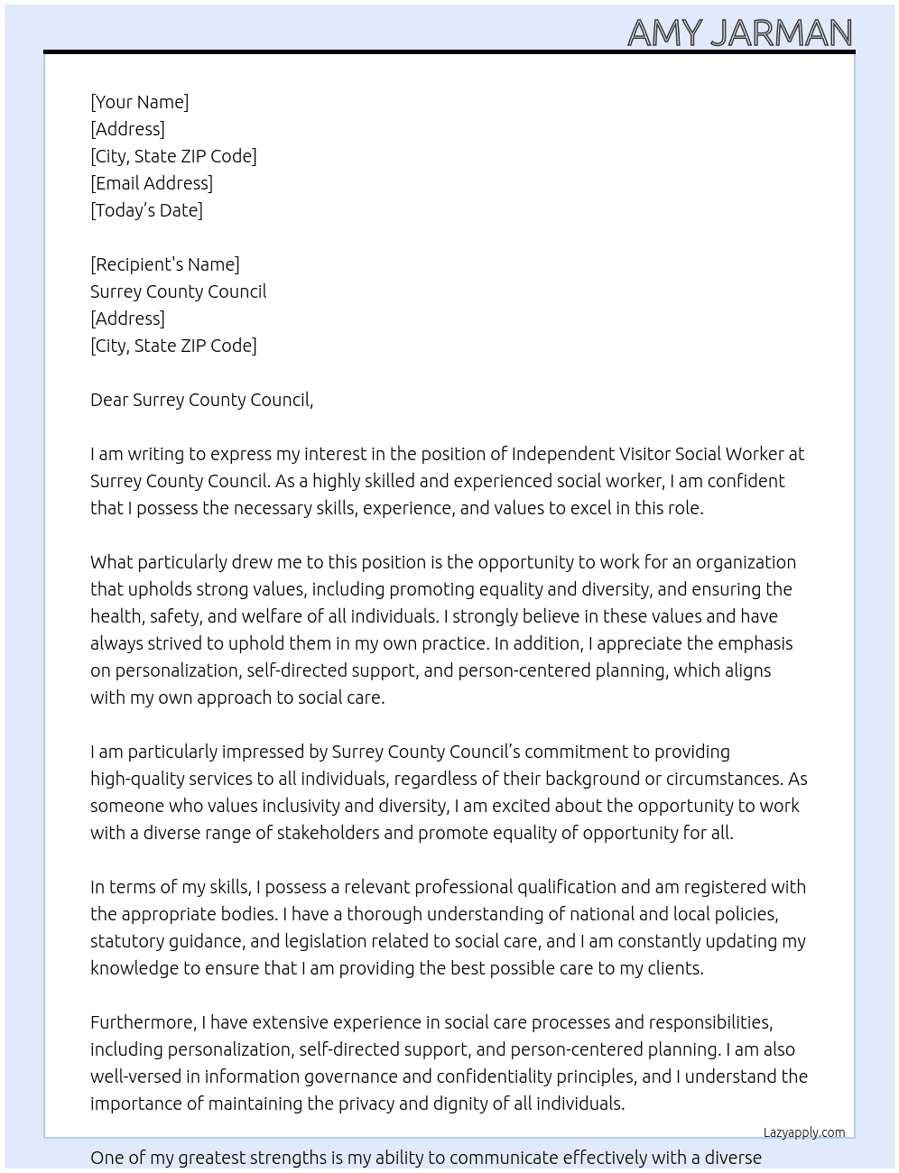 Cover letter for independent visitor social worker - LazyApply