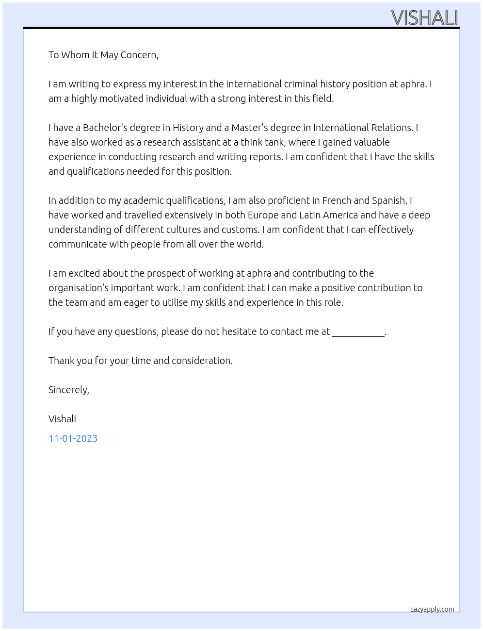 international criminal history At aphra Cover Letter