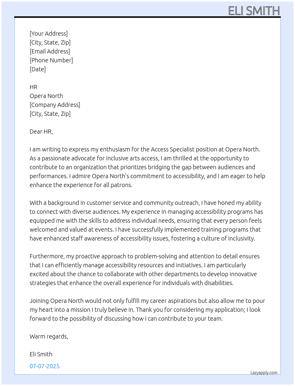 Cover letter for access specialist - LazyApply