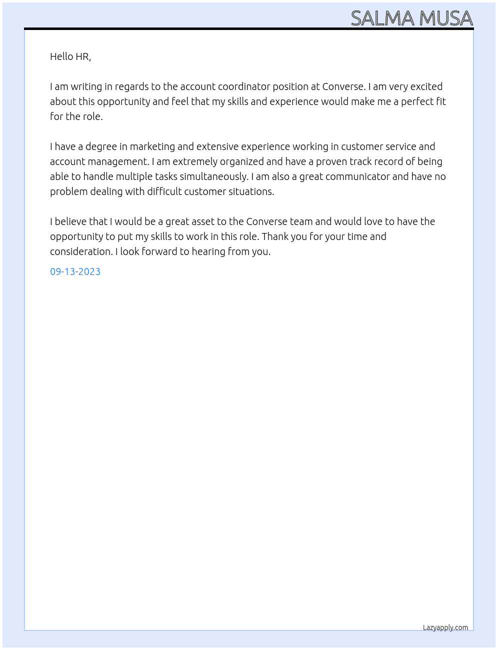 Account Coordinator  At Converse  Cover Letter