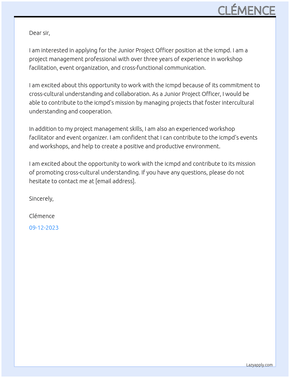 Junior Project officer At icmpd Cover Letter