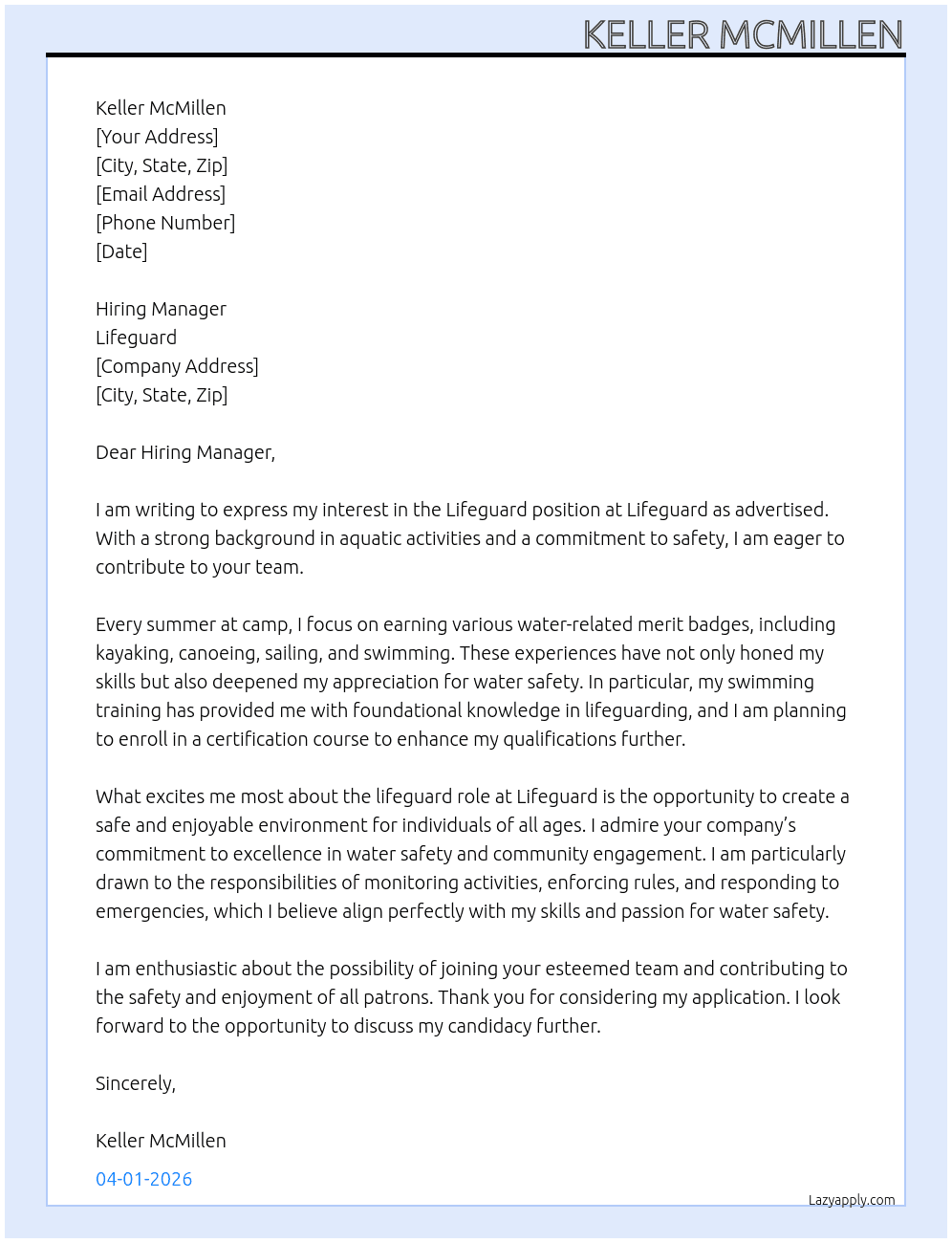 Lifeguard At Lifeguard Cover Letter