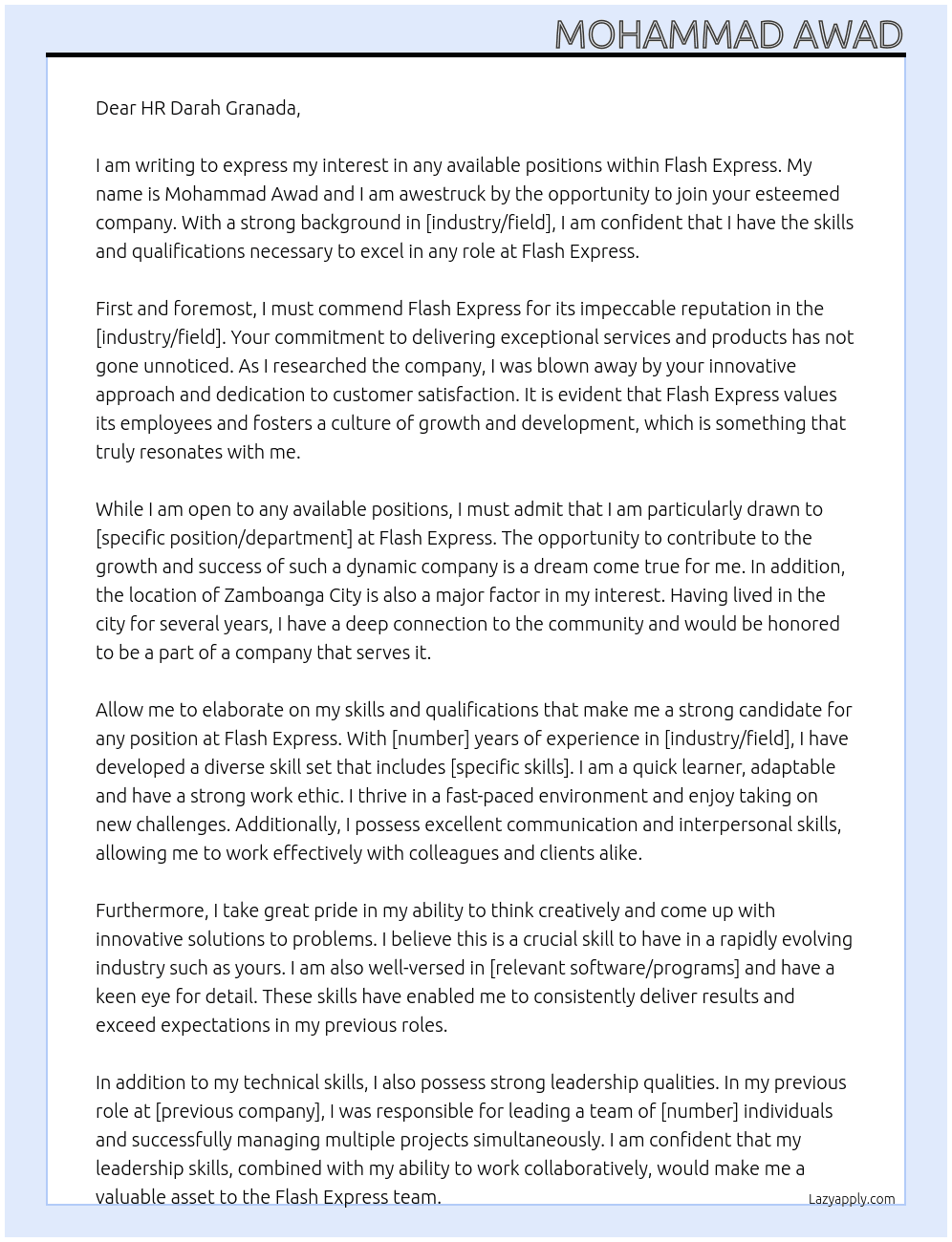 Any available jobs At Flash Express Cover Letter