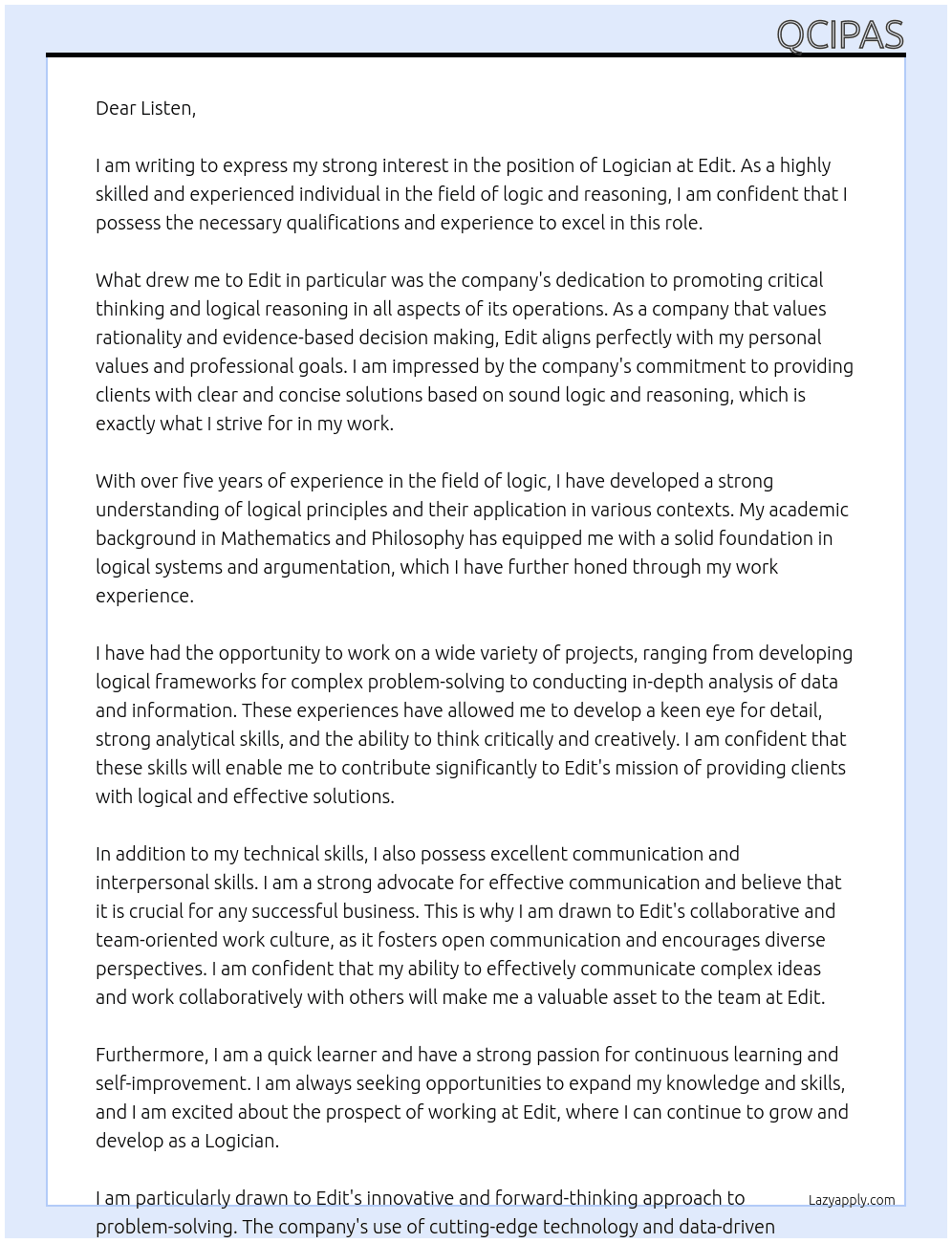 Logician At Edit Cover Letter