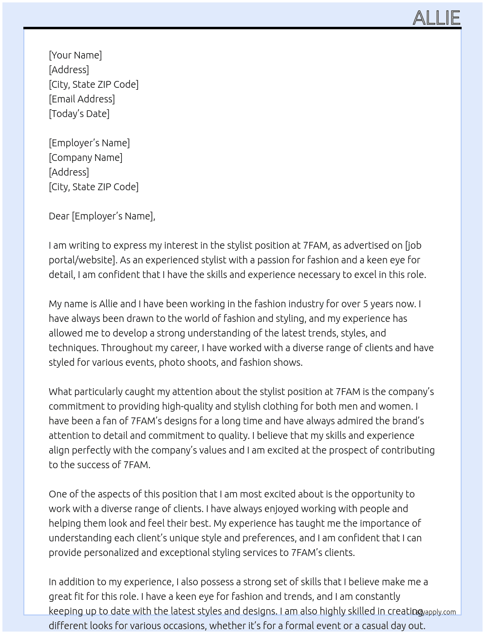 stylist At 7FAM Cover Letter