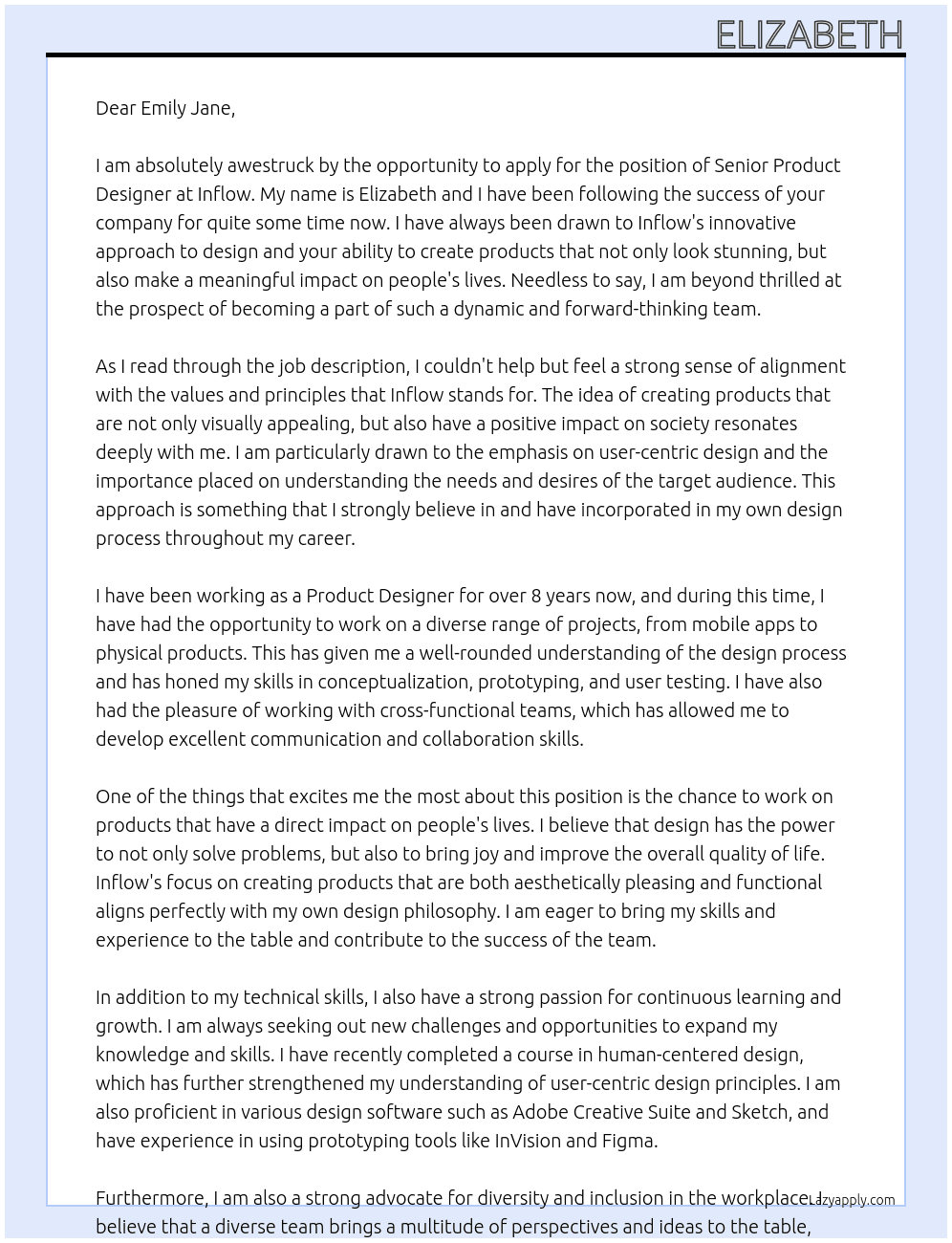Senior Product Designer At Inflow Cover Letter