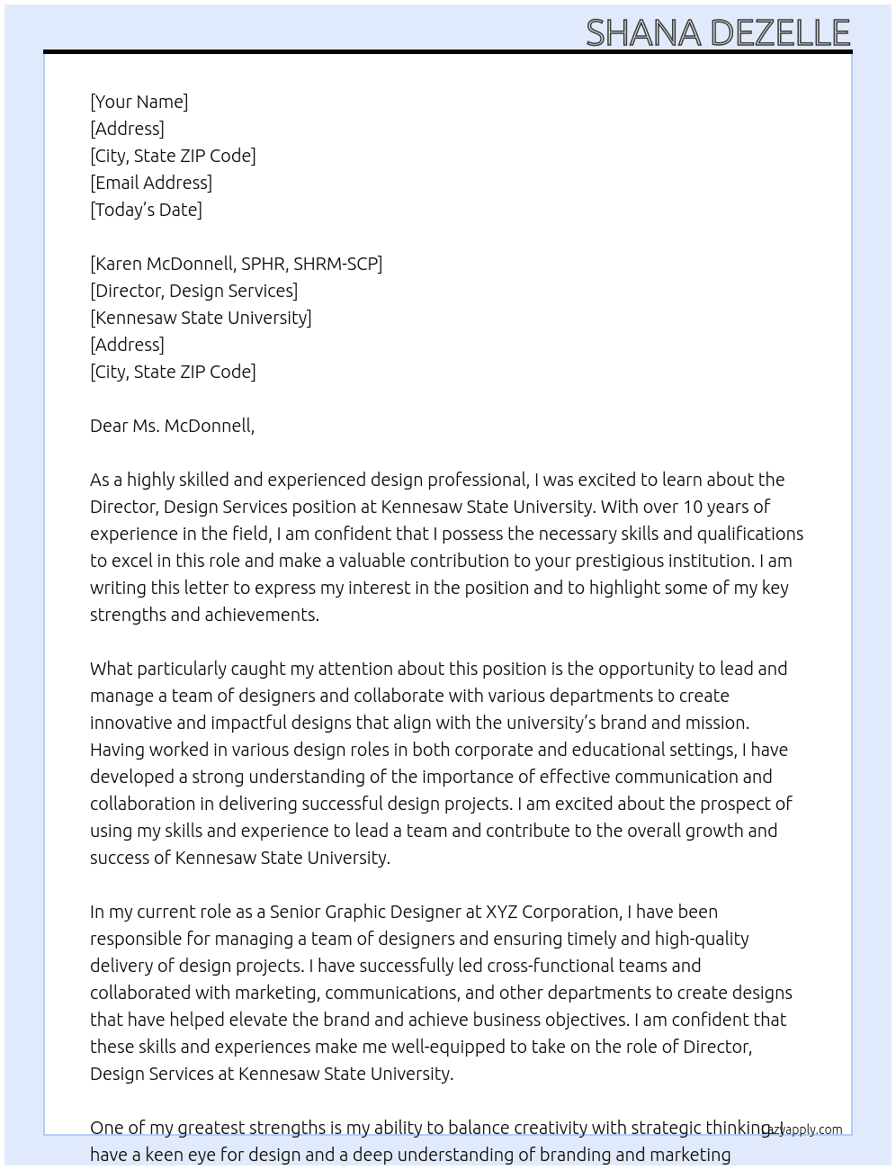 Director, Design Services At Kennesaw State University  Cover Letter