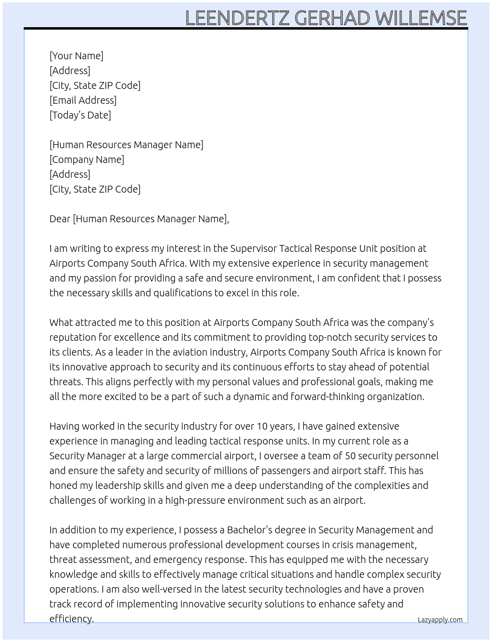 Cover letter for supervisor tactical response unit - LazyApply
