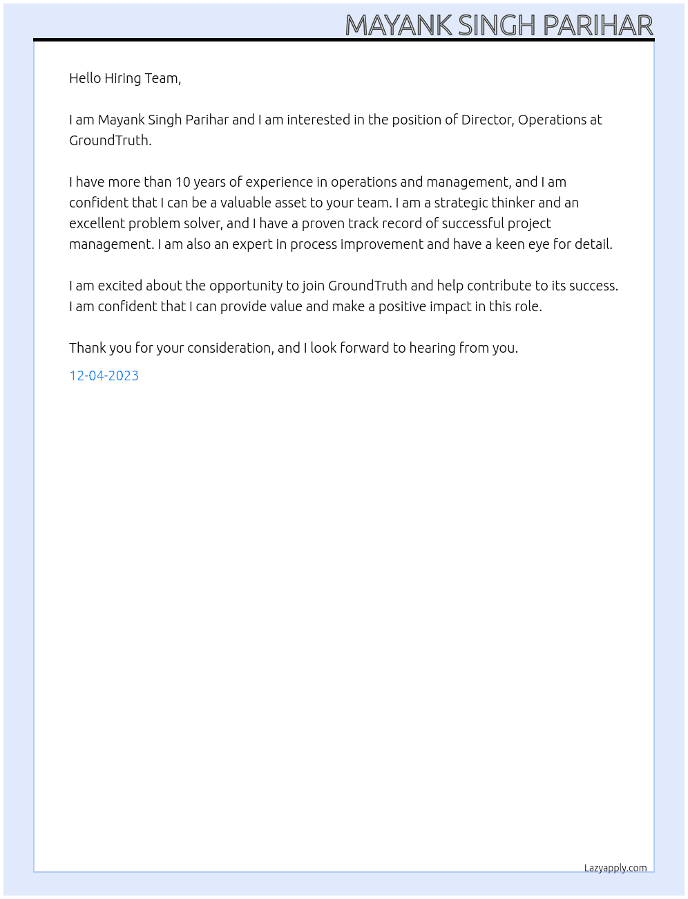 Director, Operations At GroundTruth Cover Letter