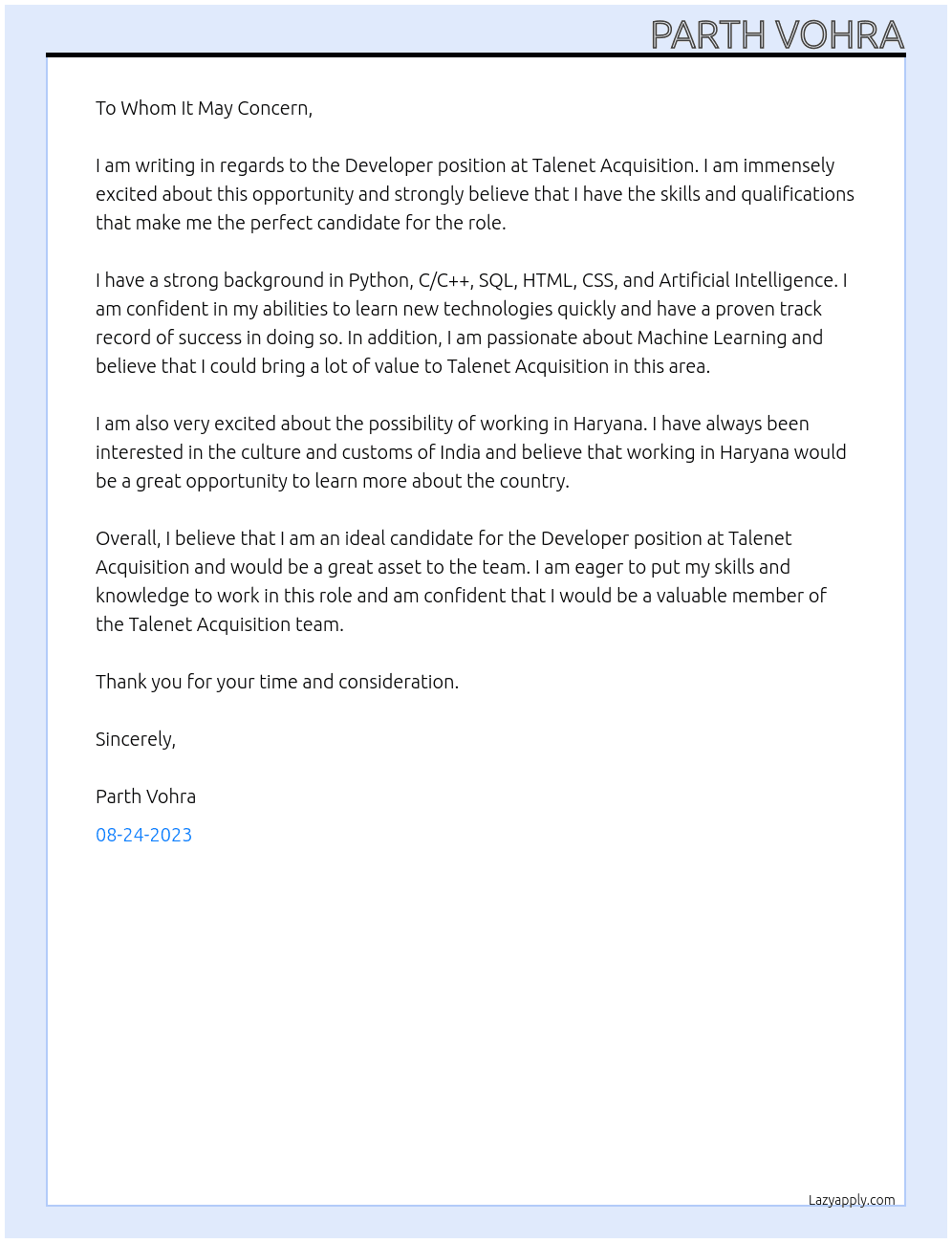Developer At Bank of New York Mellon Cover Letter