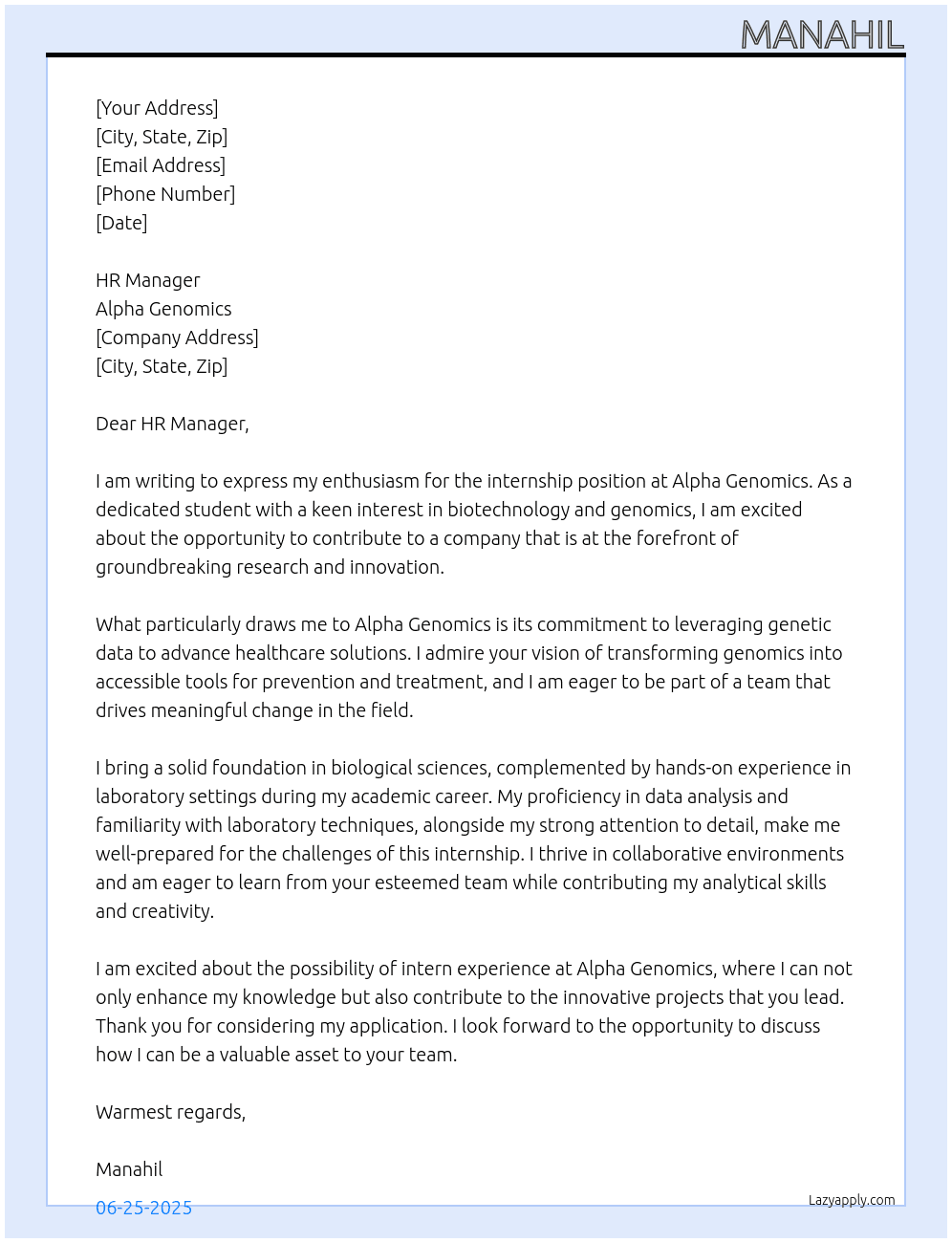 Intern At https://www.alphagenomics.co/ Cover Letter
