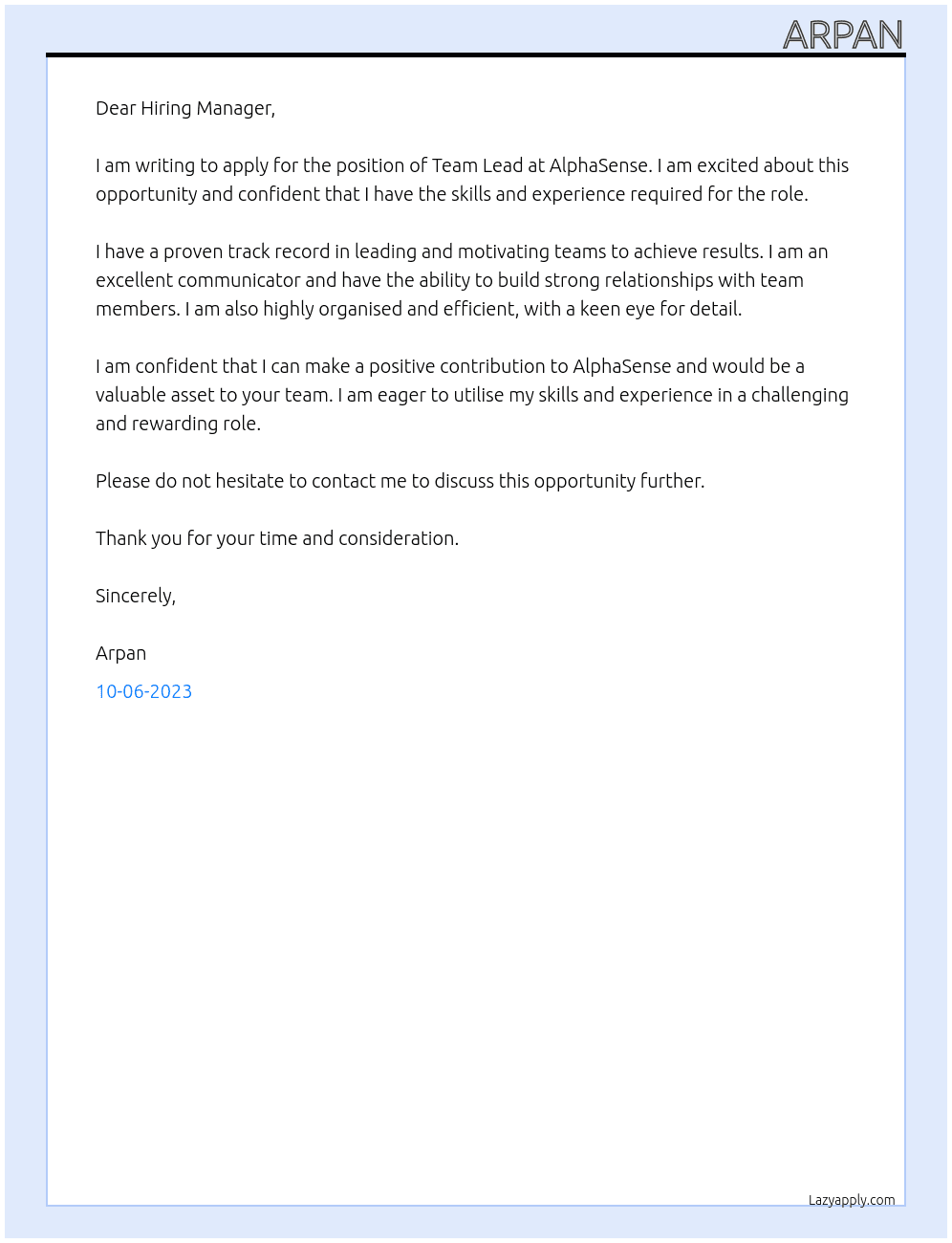 Team Lead At AlphaSense Cover Letter