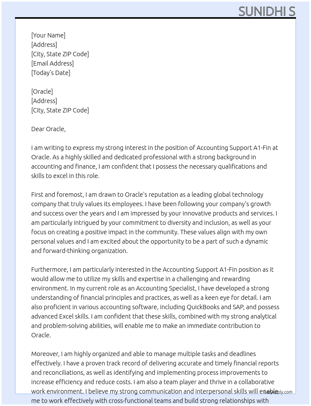 Cover letter for accounting support a1-fin - LazyApply