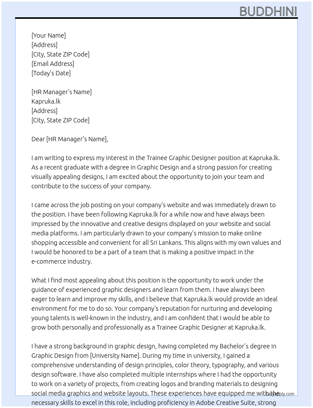 Cover letter for trainee graphic designer - LazyApply