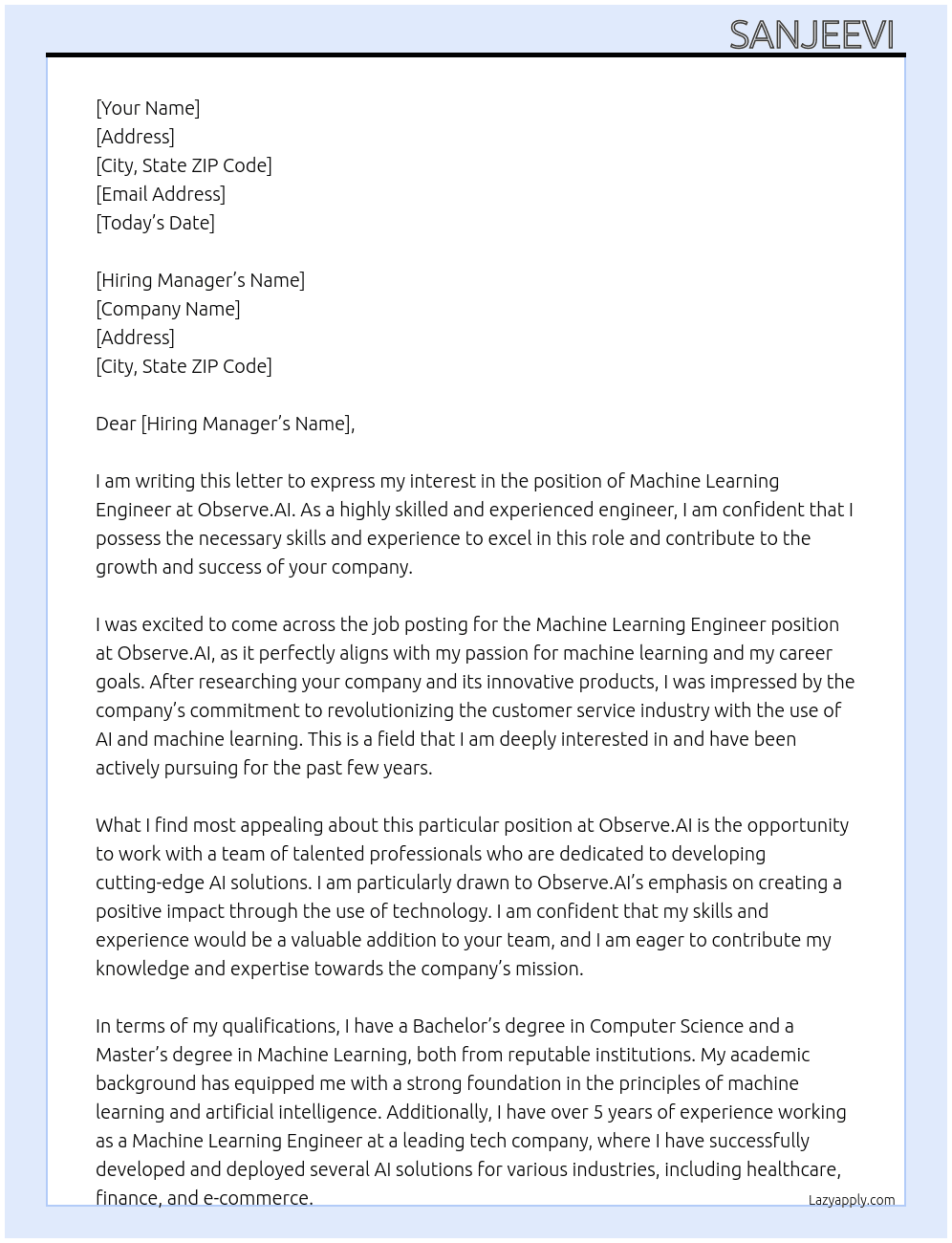 Machine learning engineer  At Observe.AI Cover Letter