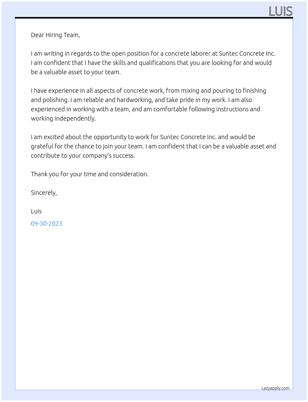 Concrete Laborer At Suntec Concrete Inc Cover Letter