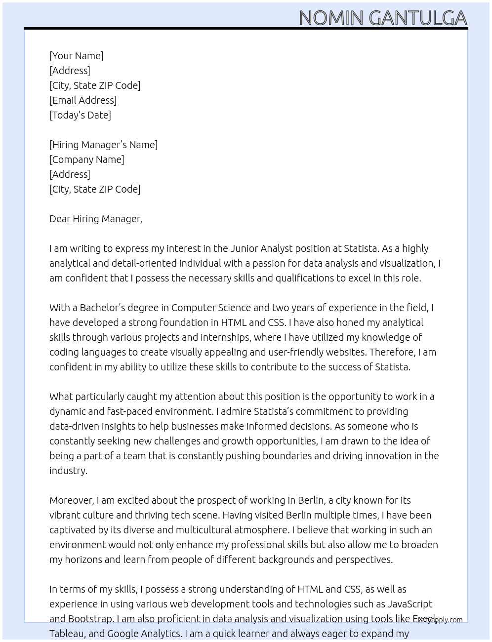 Junior Analyst At Statista Cover Letter