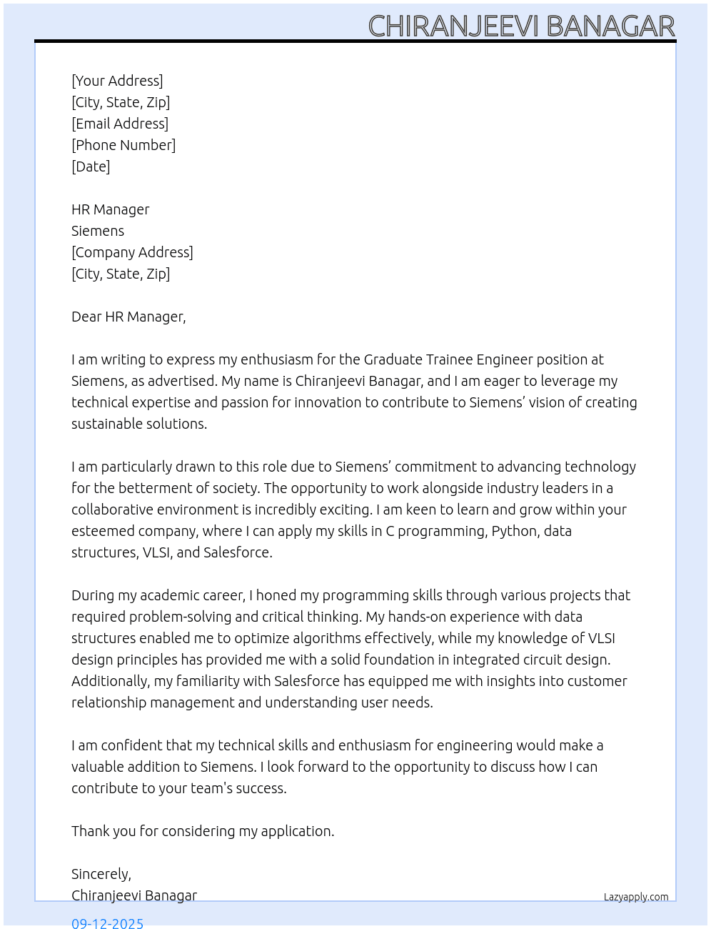 Cover letter for graduate trainee engineer - LazyApply