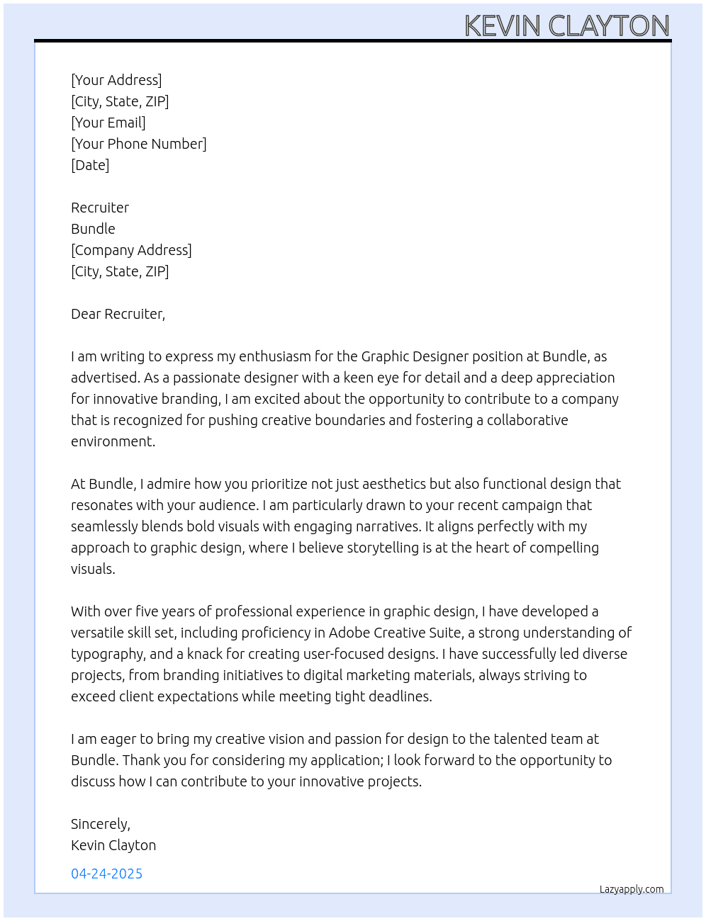 Graphic Designer At Bundle Cover Letter