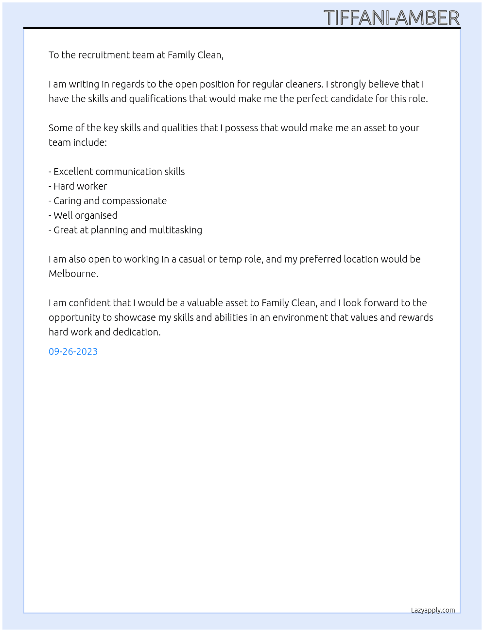 Regular Cleaners At Family Clean Cover Letter