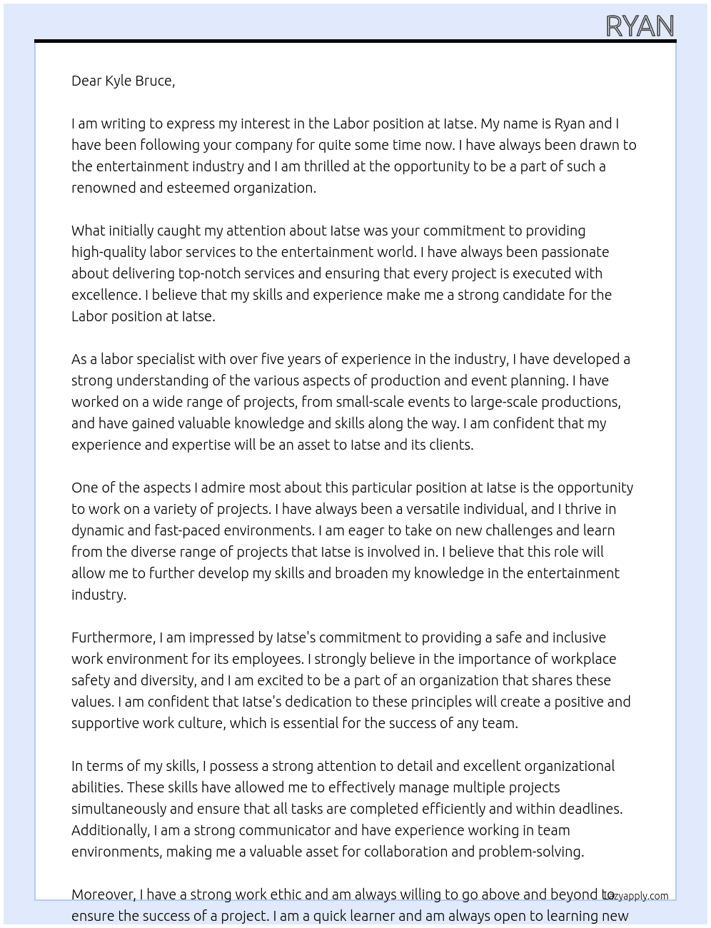 Labor  At Iatse  Cover Letter