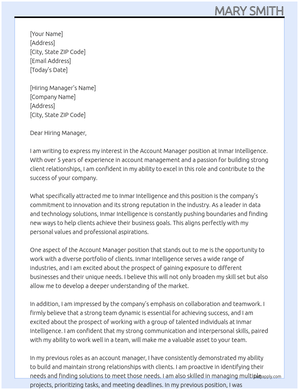 Account Manager At Inmar Intelligence Cover Letter