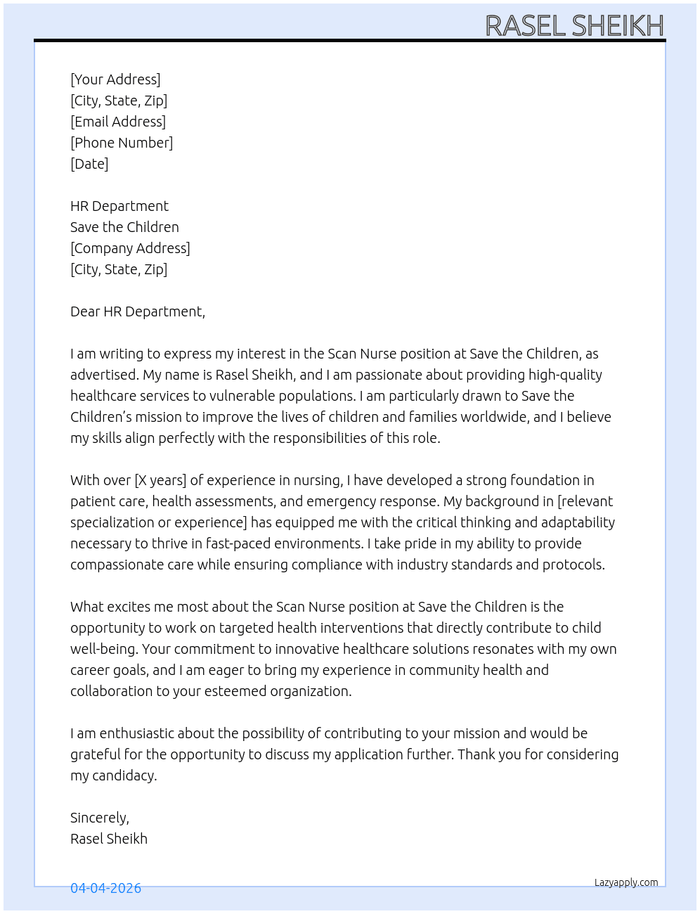 Cover letter for scanu nurse - LazyApply
