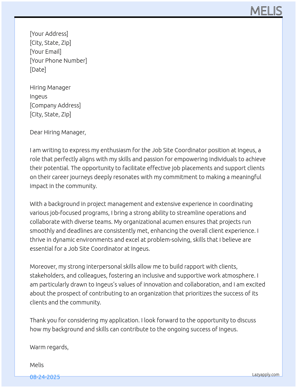 Cover letter for job site coordinator - LazyApply