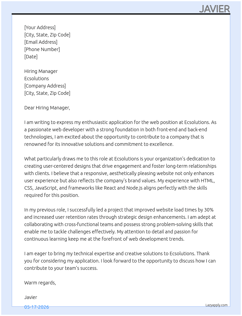 web At ecsolutions Cover Letter
