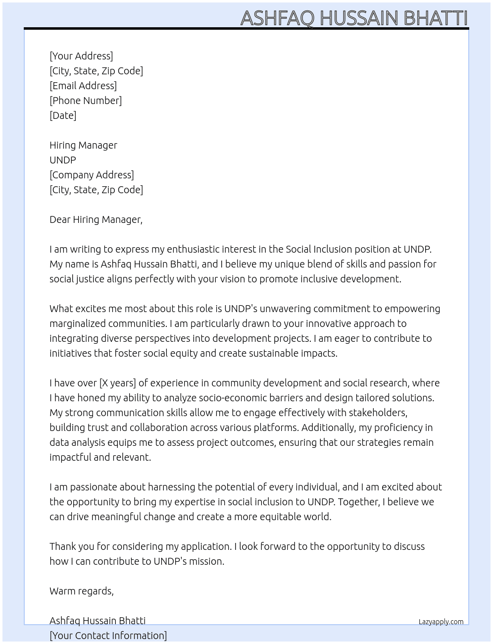 Cover letter for social inclusion - LazyApply
